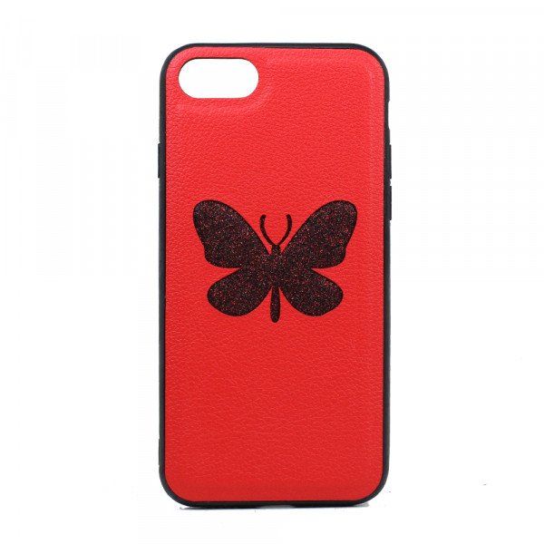 Wholesale iPhone 8 / 7 Glitter Butterfly Fashion PU Leather Case (Red)